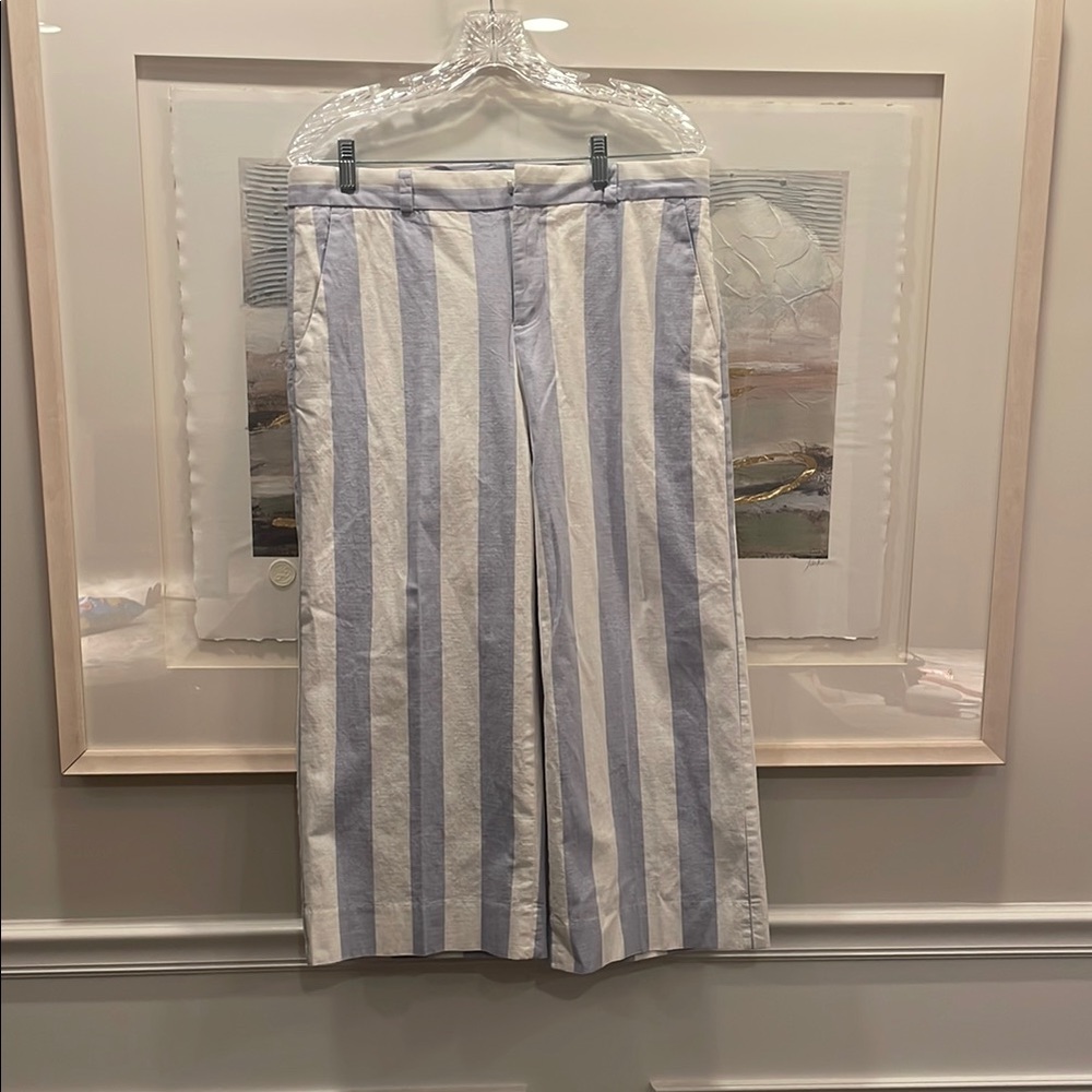 Banana Republic 10 Wide Leg Blue White Cabana StripeWomens Pants